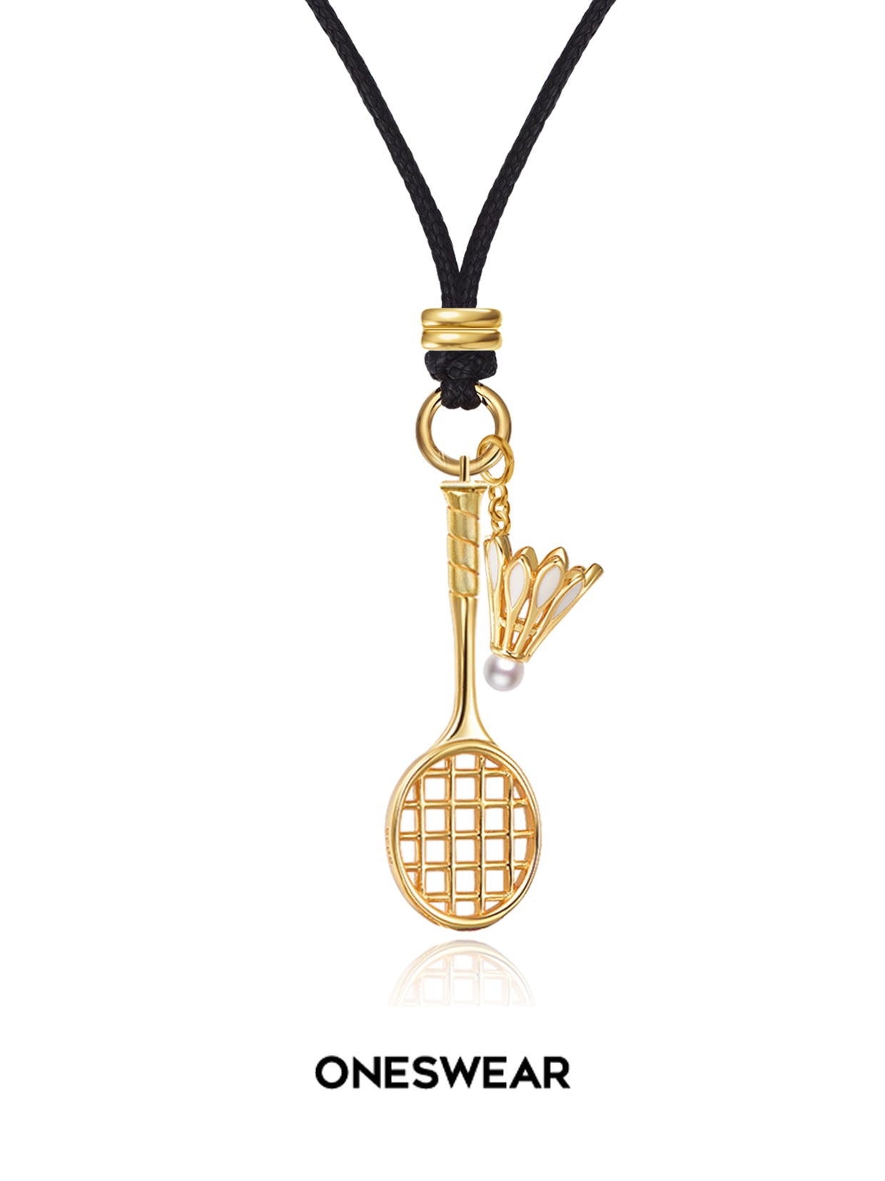 ONESWEAR Badminton Racquet & Shuttlecock Cord Necklace (Gold Vermeil)