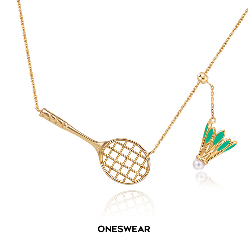 ONESWEAR Badminton Racquet & Shuttlecock Necklace (18K white gold plating)