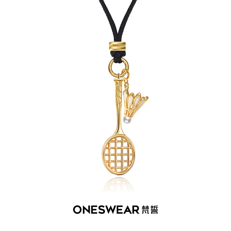 ONESWEAR Badminton Racquet & Shuttlecock Cord Necklace (Gold Vermeil)