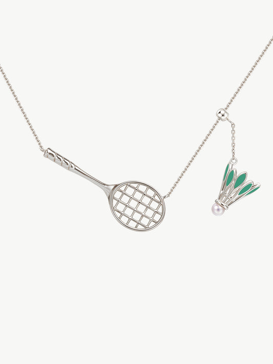 ONESWEAR Badminton Racquet & Shuttlecock Necklace (18K white gold plating)